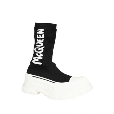 Shop Alexander Mcqueen Sock Style Logo Print Boots