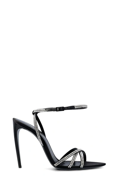 Saint Laurent Ava 105mm Rhinestone-embellished Sandals In Black