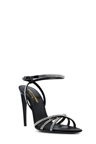 Saint Laurent Ava 105mm Rhinestone-embellished Sandals In Black