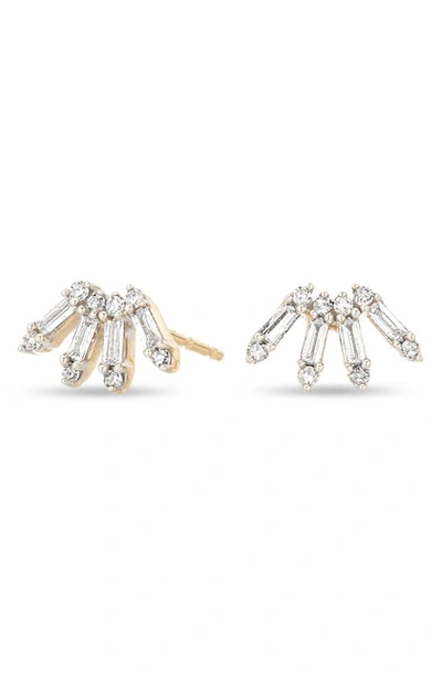 Shop Adina Reyter Stack Baguette Diamond Curve Stud Earrings In Yellow Gold