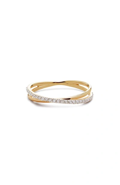 Shop Monica Vinader 14k Gold Diamond Crossover Ring In 14k Solid Gold