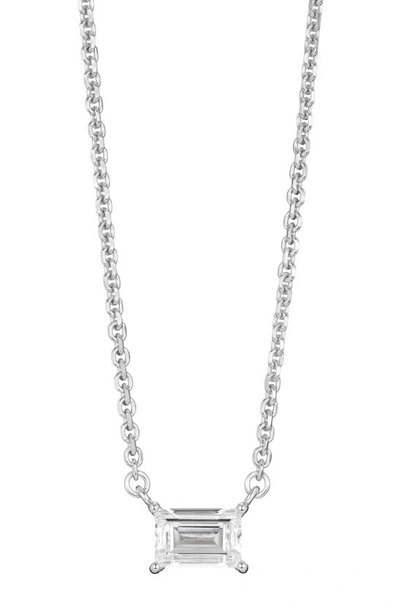 Shop Lightbox 0.375-carat Lab Grown Diamond Baguette Pendant Necklace In White/ 14 White Gold