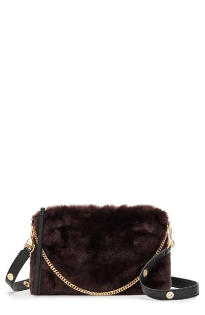 Shop Allsaints Eve Genuine Shearling Crossbody Bag In Cordovan Red