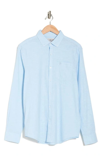Shop Original Penguin Linen Blend Woven Solid Button-down Shirt In Cerulean