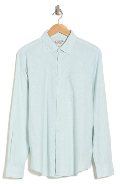 Shop Original Penguin Linen Blend Woven Solid Button-down Shirt In Surf Spray