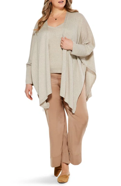 Nic + Zoe Open-front Shimmer Cover-up Cardigan In Sandshell