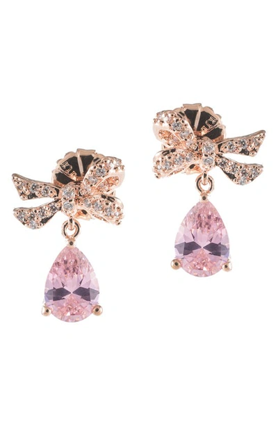 Shop Cz By Kenneth Jay Lane Cz Bow & Drop Earrings In Pink / Rose Gold