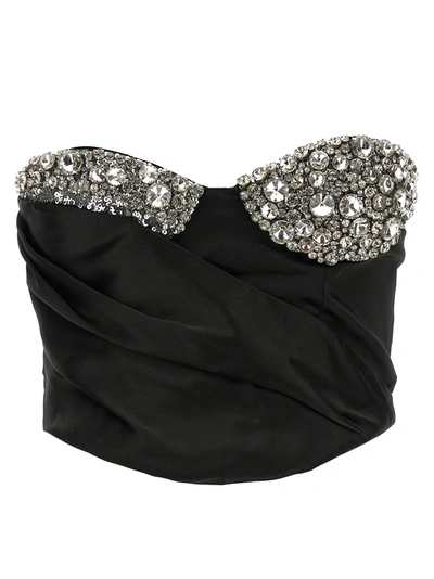 Shop Area Embroideres Crystal Cup Draped Bustier Tops Black