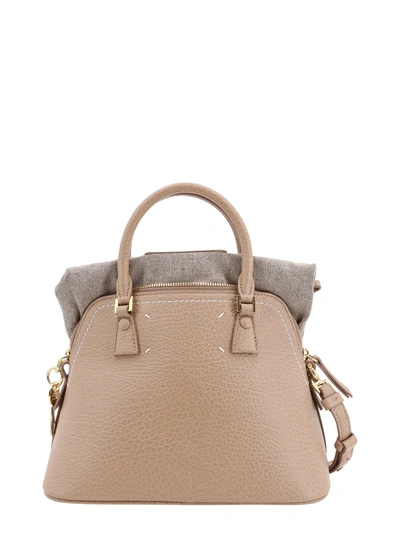 Shop Maison Margiela Leather Handbag With With Logo Patch