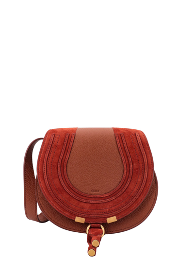 Shop Chloé Leather And Suede Shoulder Bag With Engraved Logo