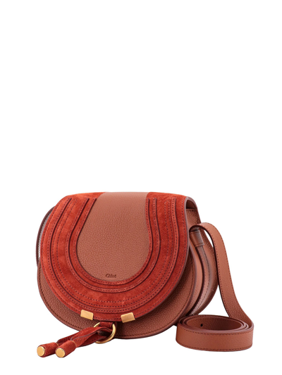 Shop Chloé Leather And Suede Shoulder Bag With Engraved Logo
