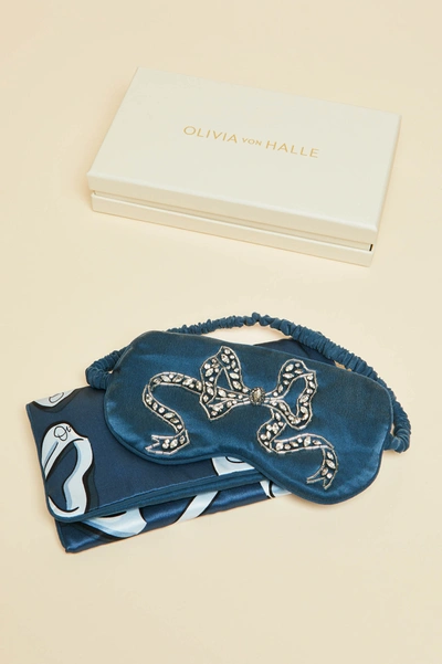 Shop Olivia Von Halle Audrey Grace Blue Embellished Silk Satin Eye Mask