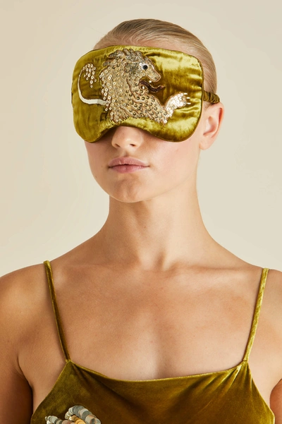 Shop Olivia Von Halle Audrey August Gold Embellished Eye Mask In Silk Velvet