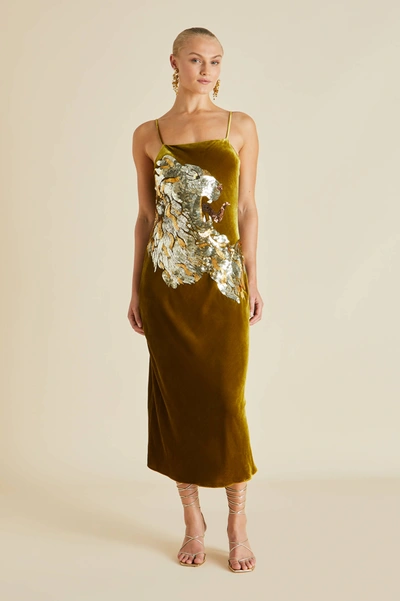 Shop Olivia Von Halle Icon August Gold Embellished Silk Velvet Slip Dress