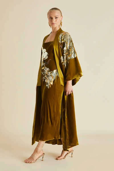 Shop Olivia Von Halle Icon August Gold Embellished Silk Velvet Slip Dress