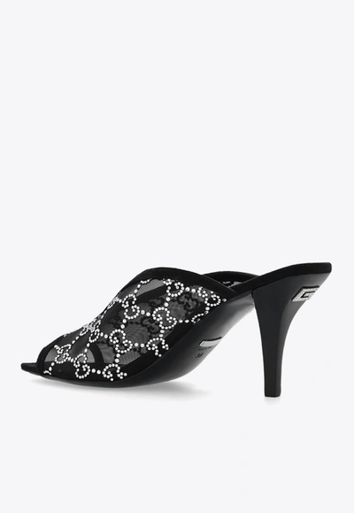 Shop Gucci 90 Crystal-embellished Mesh Mules In Black