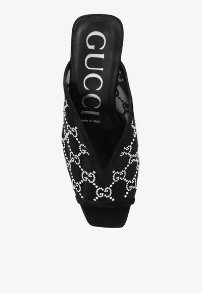 Shop Gucci 90 Crystal-embellished Mesh Mules In Black