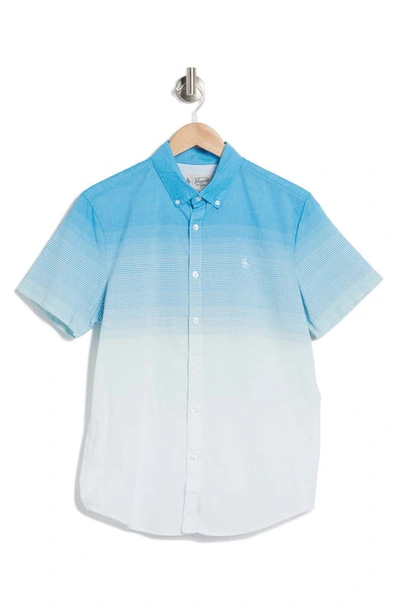 Shop Original Penguin Short Sleeve Cotton Tonal Hombre Button-up Shirt In Blue Jewel