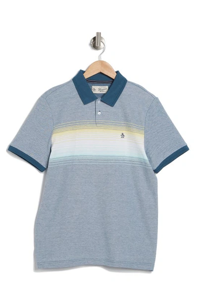 Shop Original Penguin Chest Stripe Cotton Polo In Deep Dive