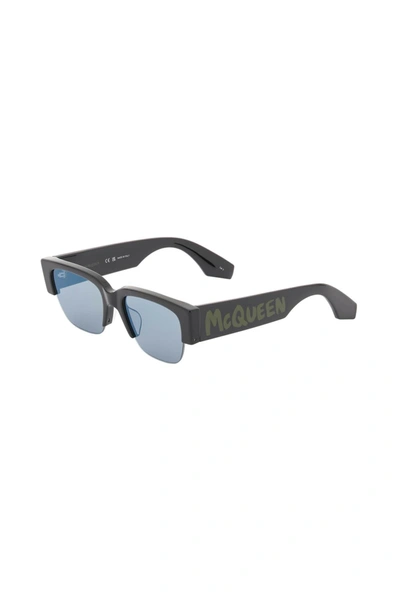 Shop Alexander Mcqueen Sunglasses With Graffiti Logo Men In Black