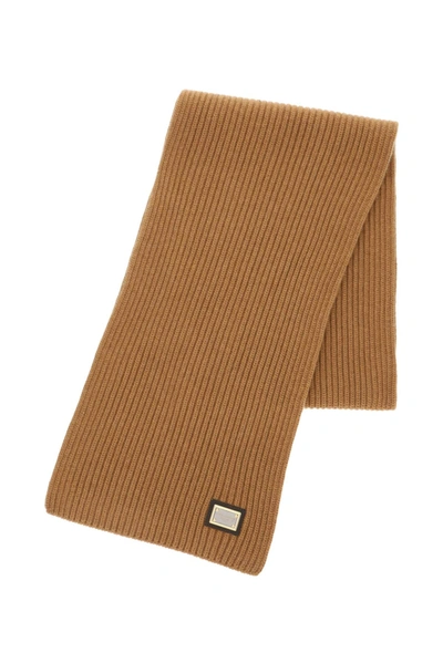 Shop Dolce & Gabbana Ribbed Cashmere Scarf Men In Brown
