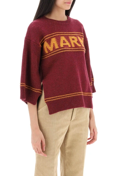 Shop Marni Sweater In Jacquard Knit With Logo Women In Multicolor