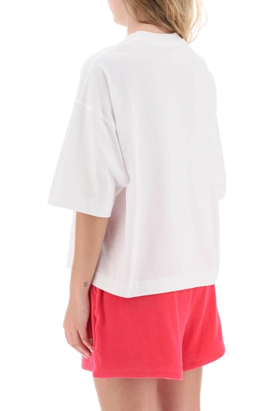 Shop Moncler Basic Cropped T-shirt With Logo Print Women In White