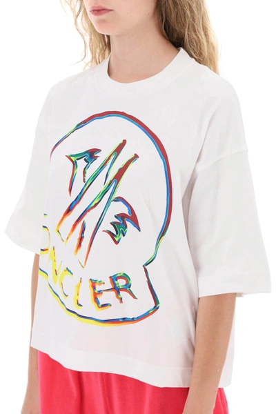 Shop Moncler Basic Cropped T-shirt With Logo Print Women In White
