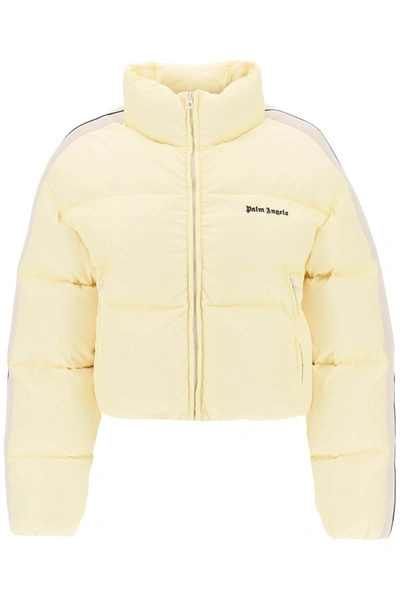 Shop Palm Angels Cropped Puffer Jacket With Bands On Sleeves Women In Yellow