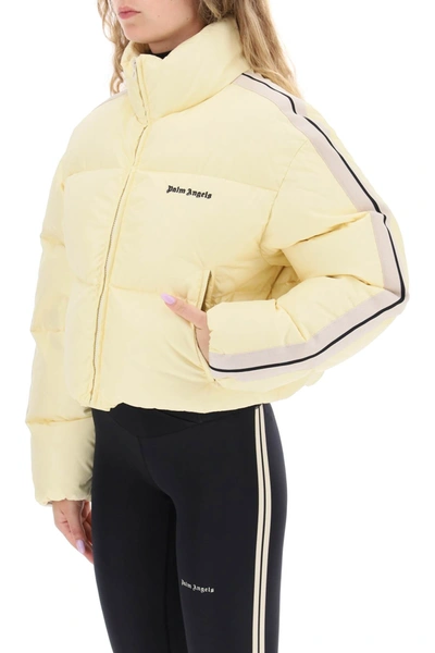 Shop Palm Angels Cropped Puffer Jacket With Bands On Sleeves Women In Yellow