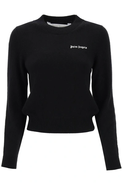 Shop Palm Angels Cropped Sweater With Logo Embroidery Women In Black
