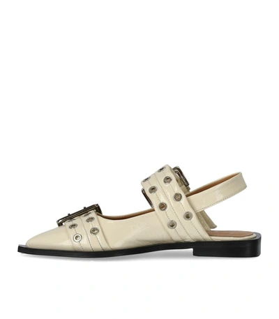 Shop Ganni Egret White Slingback Ballet Flat Shoe With Buckles