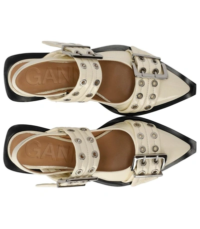 Shop Ganni Egret White Slingback Ballet Flat Shoe With Buckles