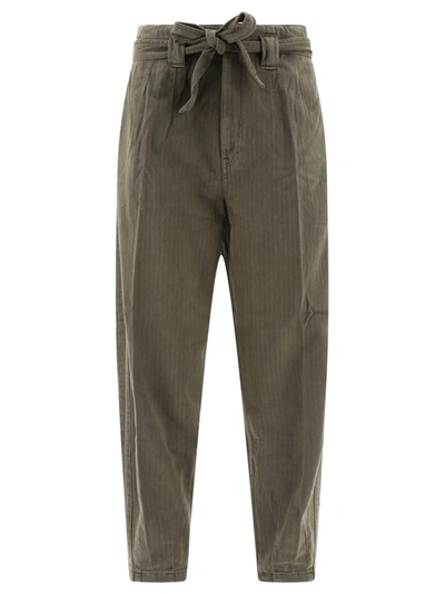 Shop Polo Ralph Lauren Belted Cotton Herringbone Tapered Trousers In Green