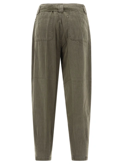 Shop Polo Ralph Lauren Belted Cotton Herringbone Tapered Trousers In Green