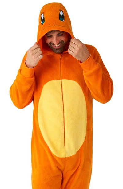 Opposuits Pokémon™ Charmander Hooded Long Sleeve Fleece Jumpsuit In Orange