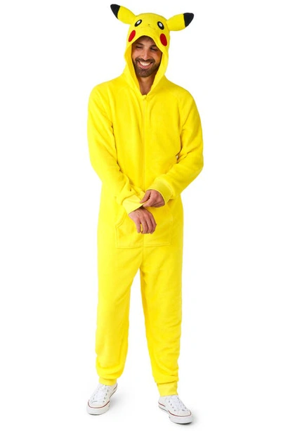 Shop Opposuits Pokémon™ Pikachu Hooded Long Sleeve Fleece Jumpsuit In Yellow