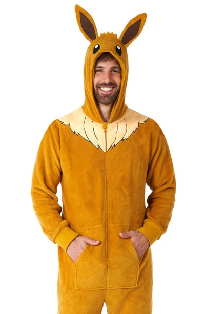 Opposuits Pokémon™ Eevee Hooded Long Sleeve Fleece Jumpsuit In Beige