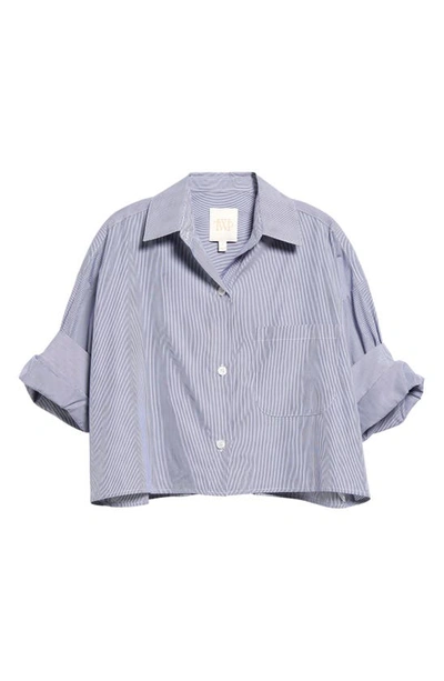 Shop Twp Next Ex Stripe Crop Cotton Button-up Shirt In Midnight/ White