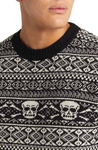 Shop Schott Skull Fair Isle Wool Blend Sweater In Black