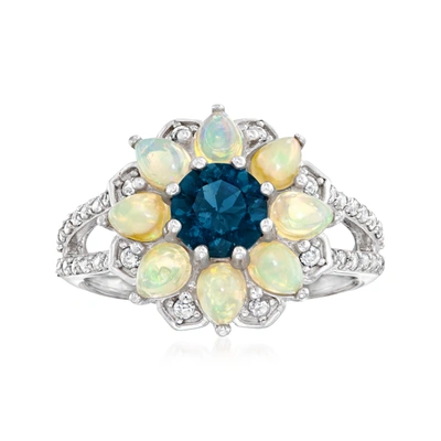 Shop Ross-simons London Blue Topaz And Opal Flower Ring With . White Topaz In Sterling Silver