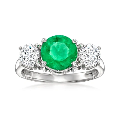 Shop Ross-simons Emerald Ring With Lab-grown Diamonds In 14kt White Gold In Green