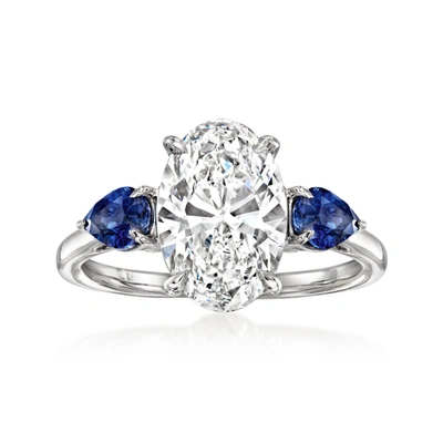 Ross-simons Lab-grown Diamond Ring With Sapphires In 14kt White Gold In White