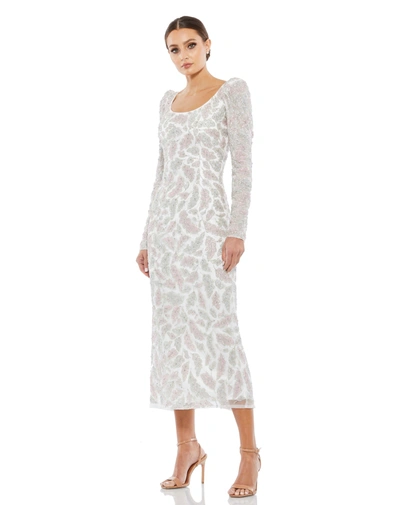 Shop Mac Duggal Foliage Embellished Midi Sheath Dress In White