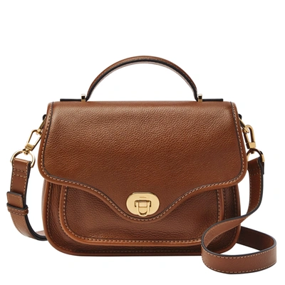 Shop Fossil Women's Heritage Leather Top Handle Crossbody In Brown