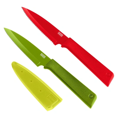 Shop Kuhn Rikon Colori+ Non-stick Straight And Serrated Paring Knives With Safety Sheaths, Set Of 2, Red And Green