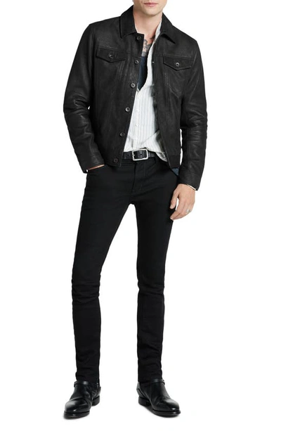 John Varvatos Andrew Sheepskin Leather Trucker Jacket In Black