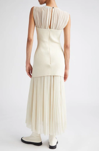 Shop Proenza Schouler Mixed Media Sleeveless Pleated Midi Dress In Ecru