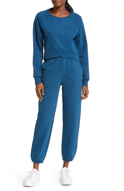 Shop Beyond Yoga On The Go Cotton Blend Joggers In Blue Gem