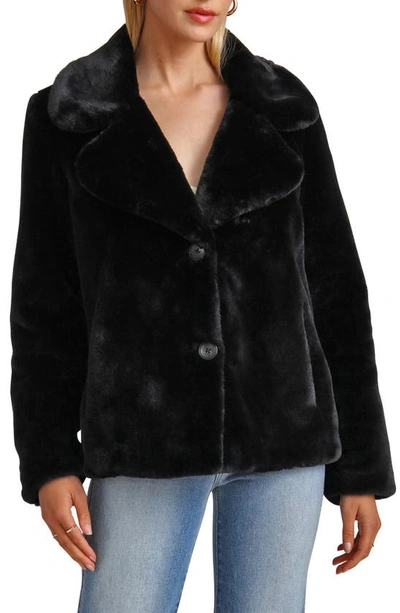 Shop Avec Les Filles Notch Collar Faux Fur Coat In Black